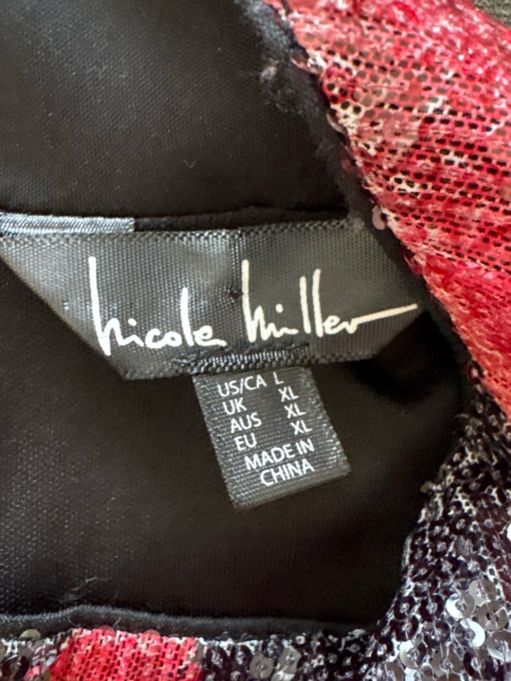 Nicole Miller Allover Tiny Clear Sequins Flowers Mock Neck Lined Top XL - Picture 4 of 8